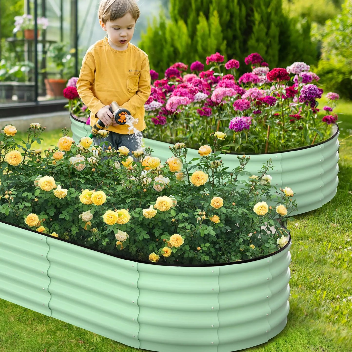 2-Pack Oval Galvanized Steel Raised Garden Bed with Open Base,  Safety Edge Metal Planter Box, Raised Beds for Vegetables, Flowers, Herbs