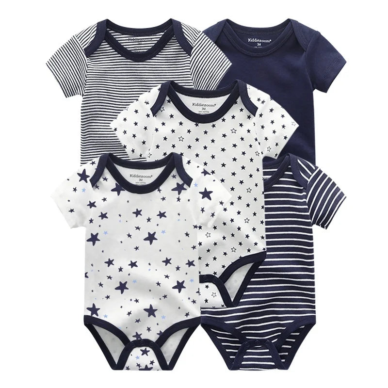 5-piece fashionable  boy and girl  100% "short sleeve Onezies", cotton and comfortable with cute graphics.