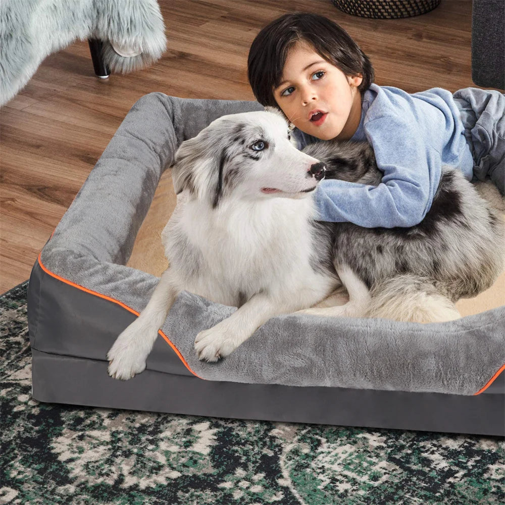 Large Orthopedic Dog Bed with Memory Foam, Waterproof Elevated Bolster with Removable, Washable Cover for your favorite Jumbo Canine