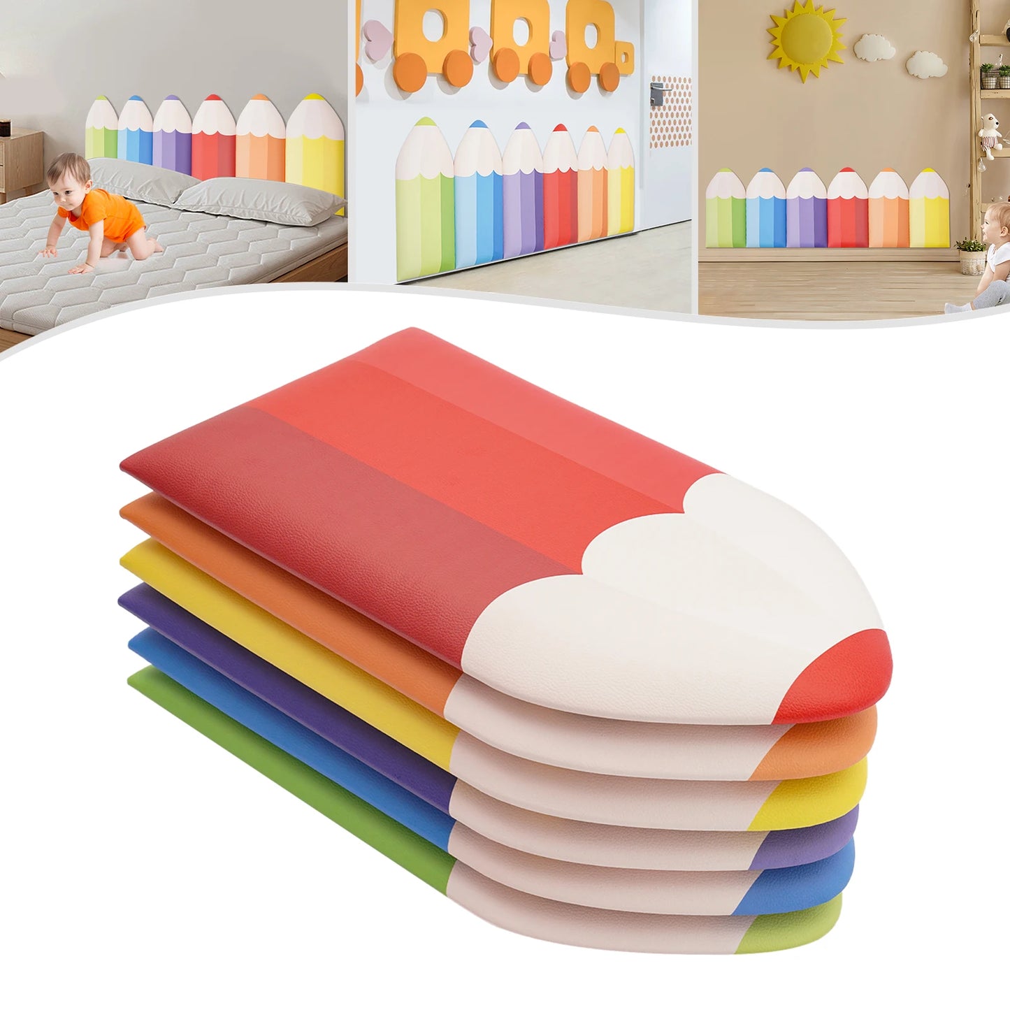 Self-Adhesive Padded 6pc. Crayon Wall Cushions Adding Whimsy to Child Spaces