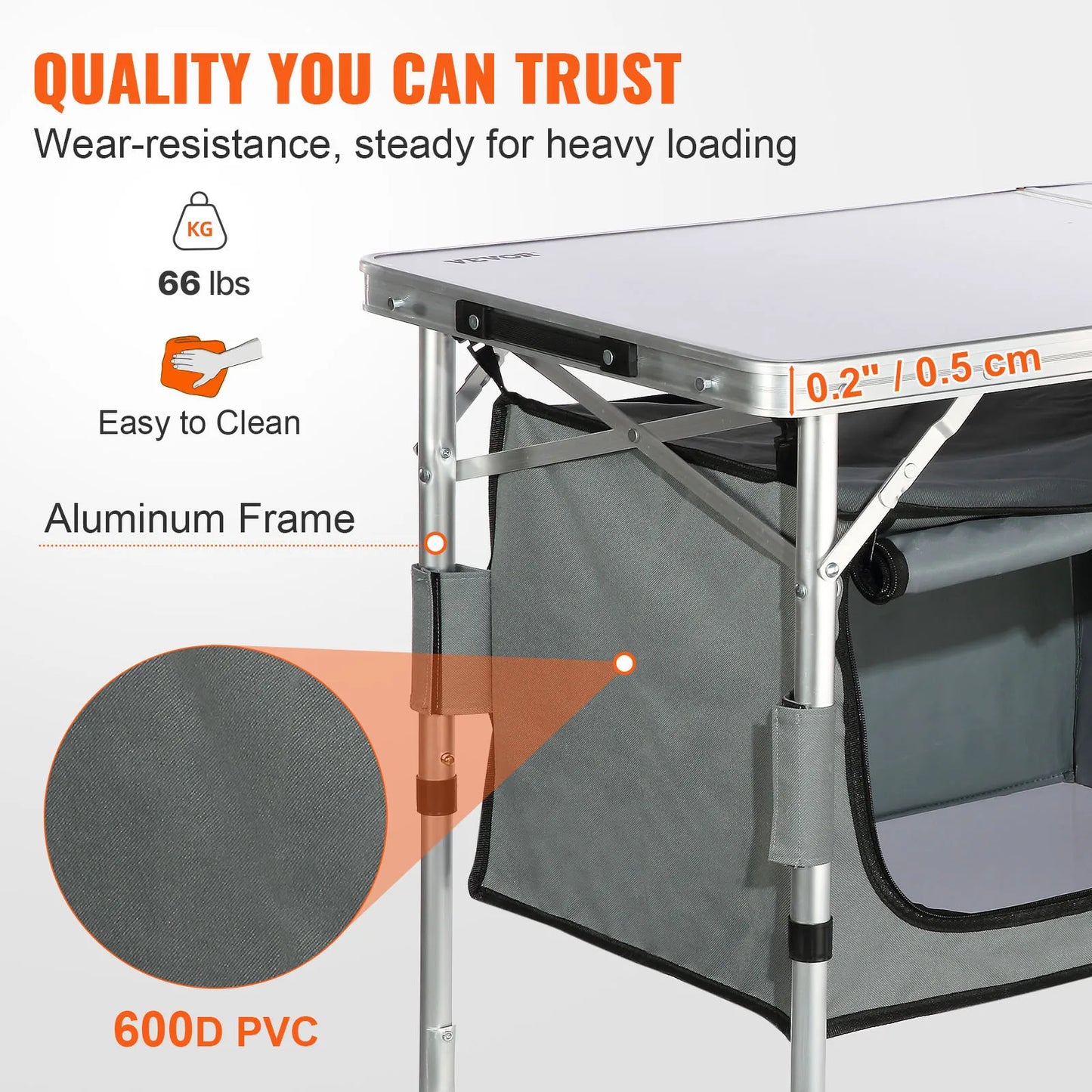 Weatherproof Camping Table With Quick Setup and Threefold Height Adjustability