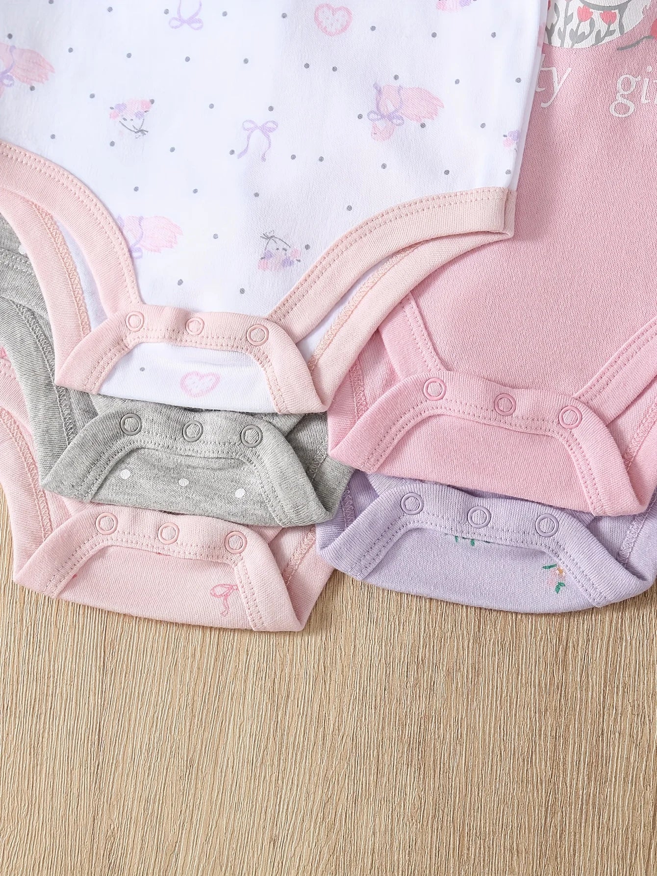 5pcs Baby Girl Romper Set - Cute Floral and Animal Print Short Sleeve Outfits with Ribbed Cuffs, Soft Breathable Fabric, All-Season Comfort, Elegant Round Neck Design for Outdoor Play & Casual Attire, Baby Girl Clothes, Playf