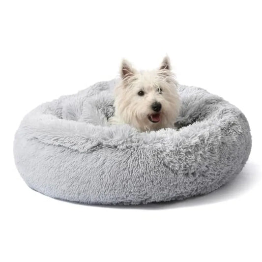 Calming Donut Dog Bed with Hooded Blanket Plush Fluffy Cave Bed for Small and Medium Dogs, Machine Washable Anti-Anxiety Pet Be