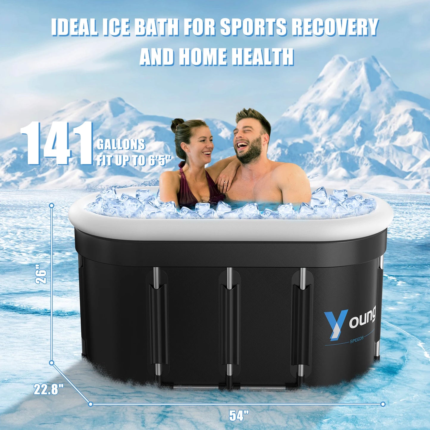 Ice Bath Tub for Athletes, 141 Gal XXL Large Oval Cold Plunge with Padded Inflatable Rim. Cold Tub with Cover, Portable for your Wellness.