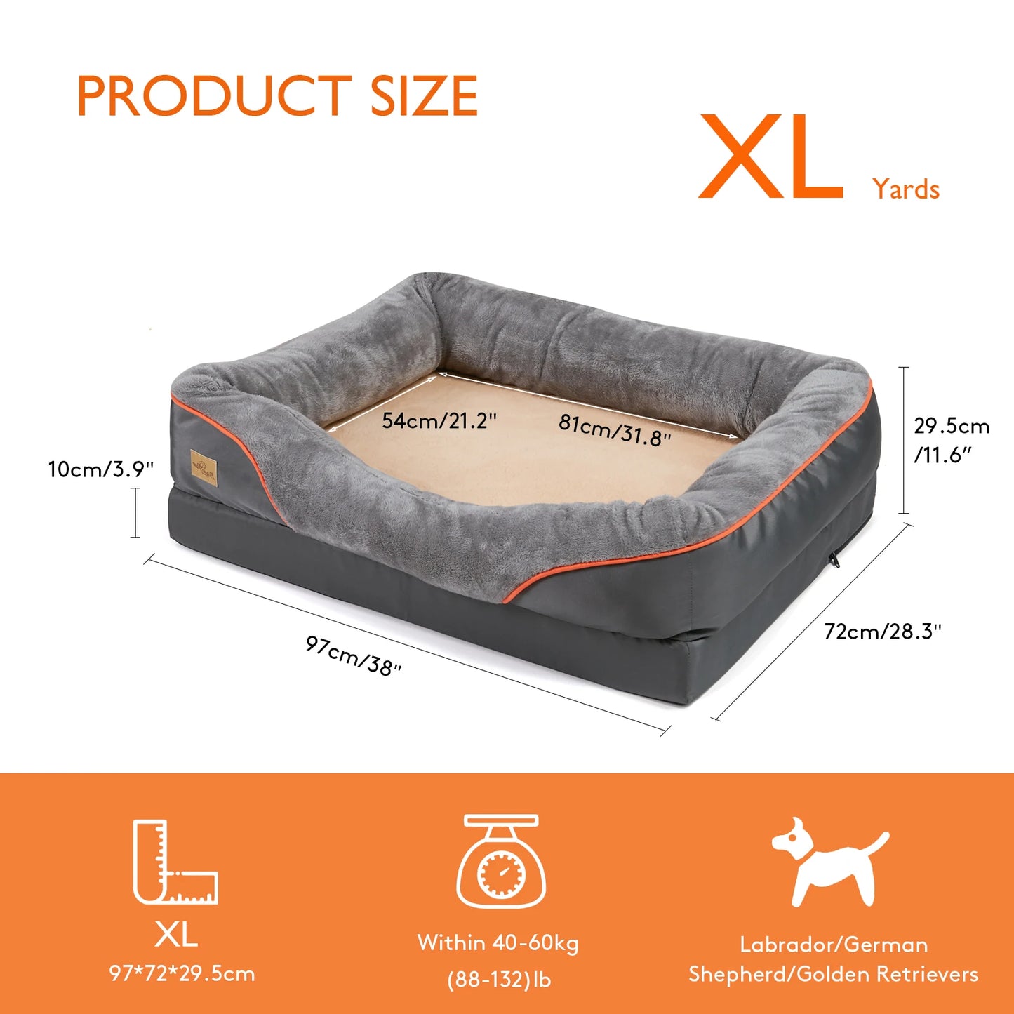 Large Dog Bed, Comfortable Anti Allergy Fleece with Removable Washable Cover.