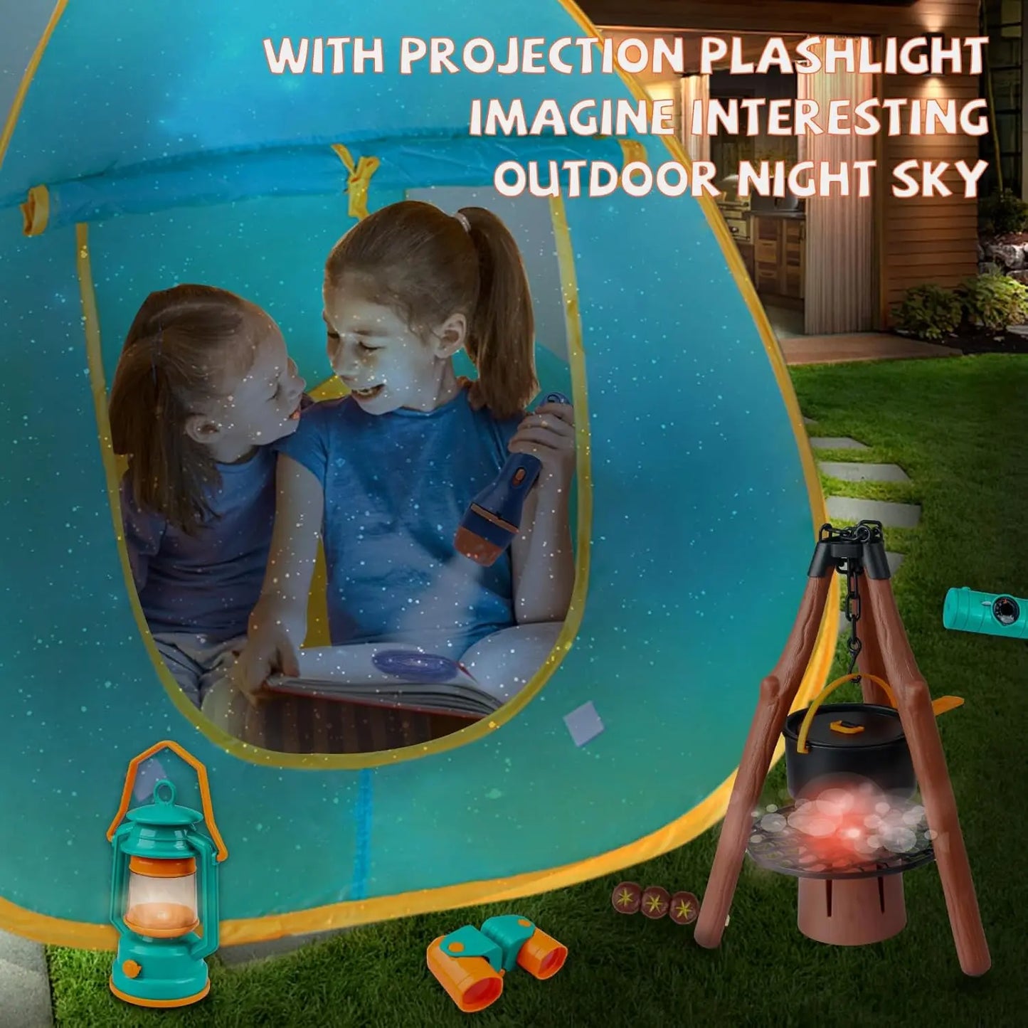 Kids Camping Set With Tent And Space Projector Flashlight