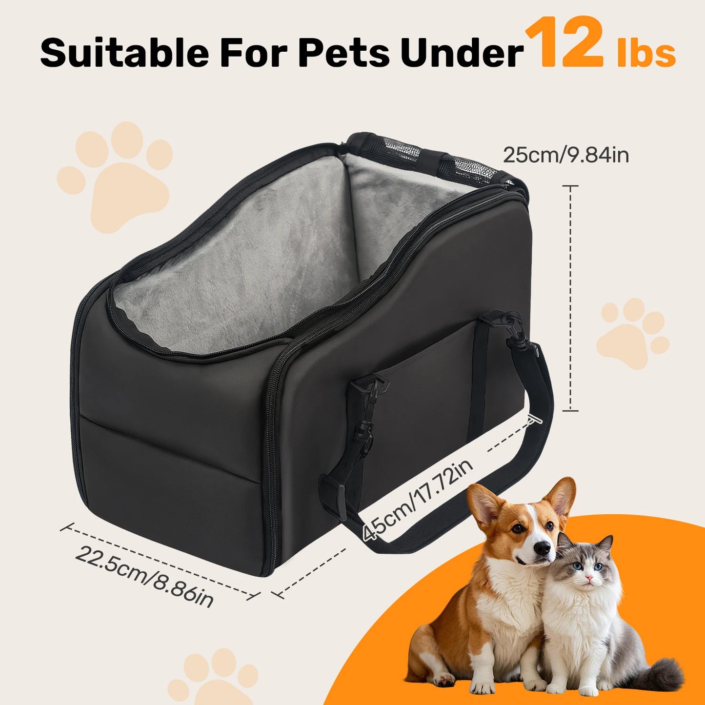 Removable and Washable Car Seat for Small Dogs and Cats -  Console Travel Bed