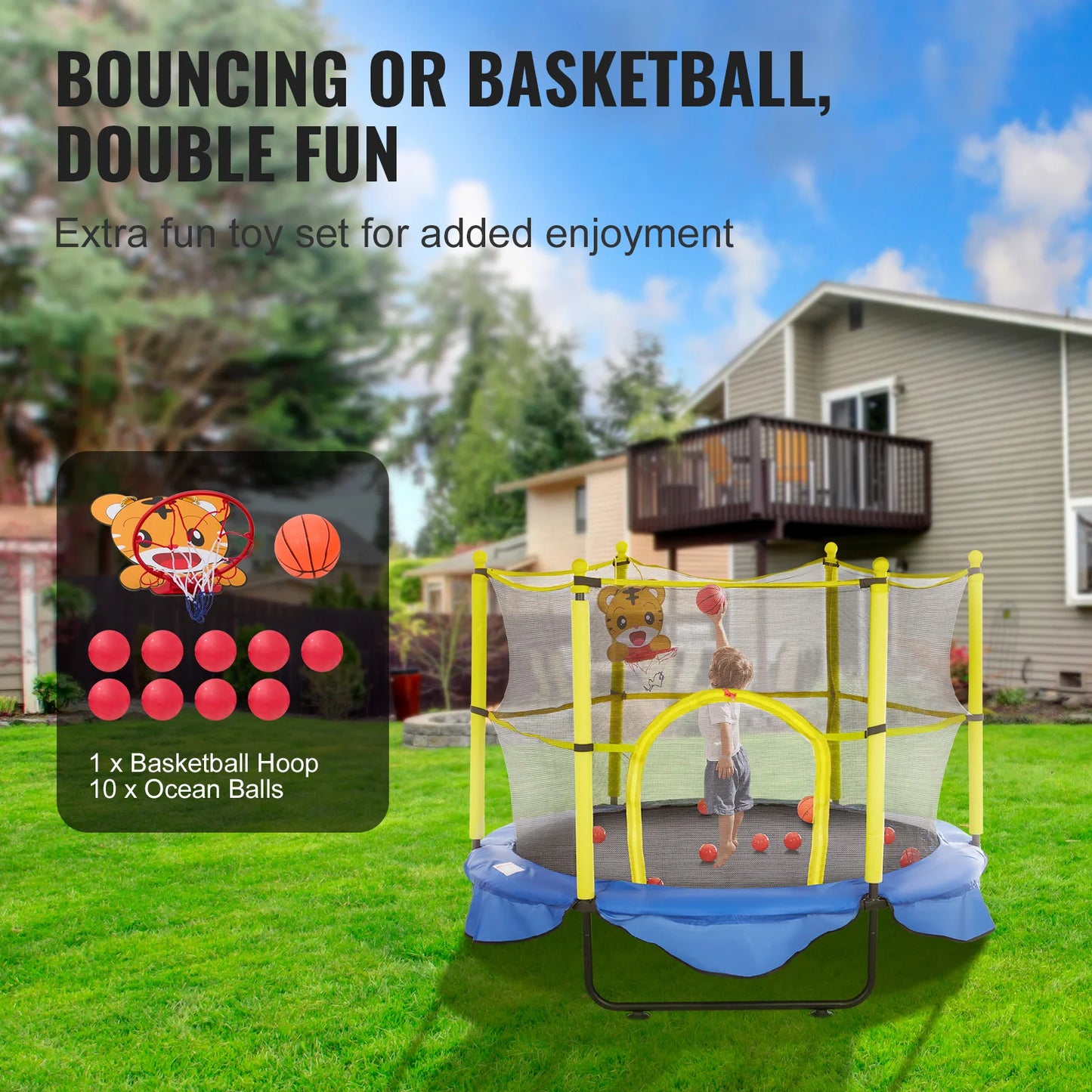 Trampoline With Safety Enclosure Net Indoor Outdoor For Kids