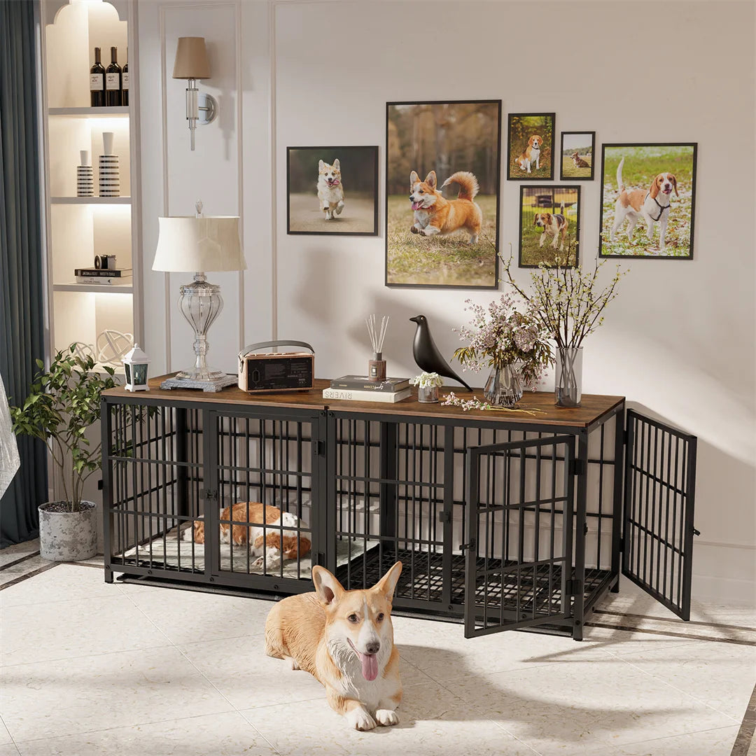 Furniture Style Dog Crate End Table With Three Doors to  make any Pet Owner's Room an Upgrade