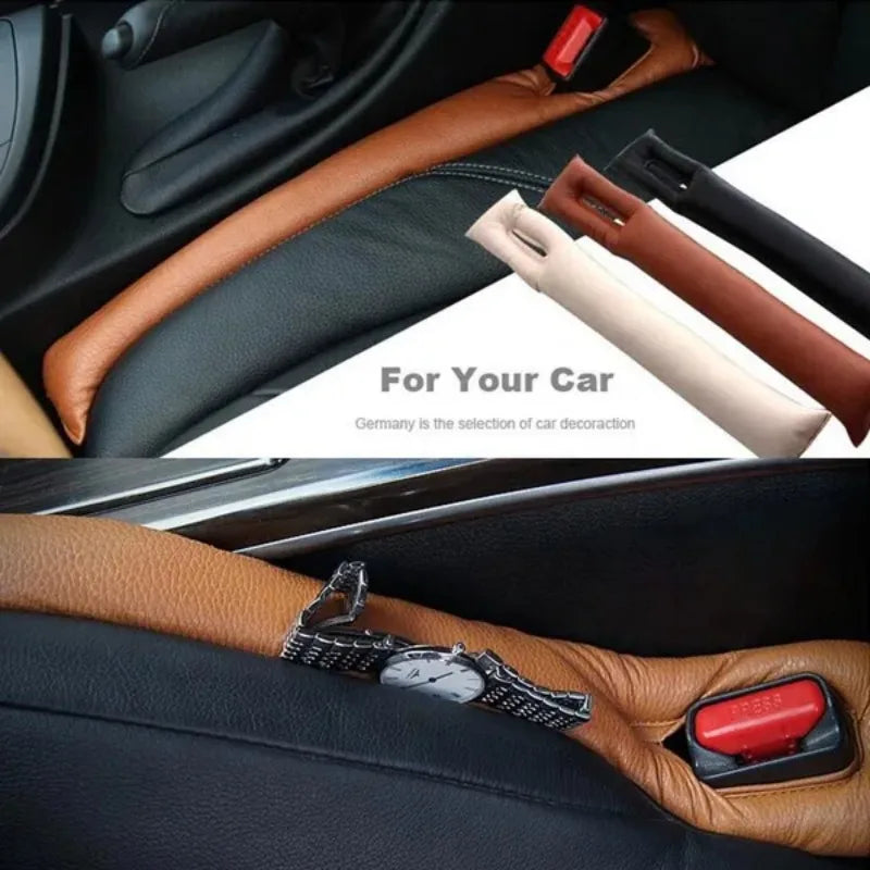 Travel "seat gap" bolster keeps your phone, keys, glasses, wallet from falling between car seats.