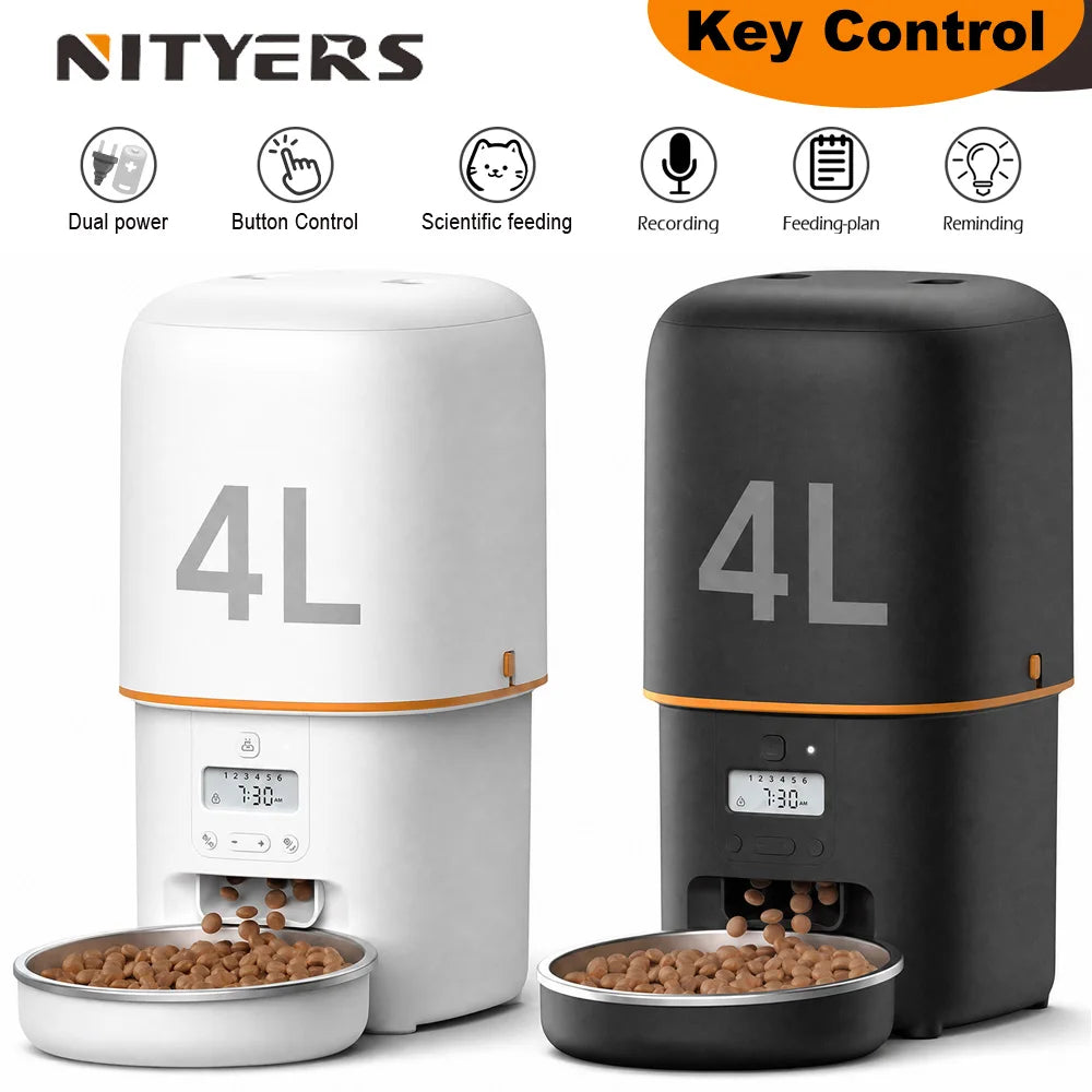 Nityers Automatic Pet Food Dispenser With Key Control Voice Recorder