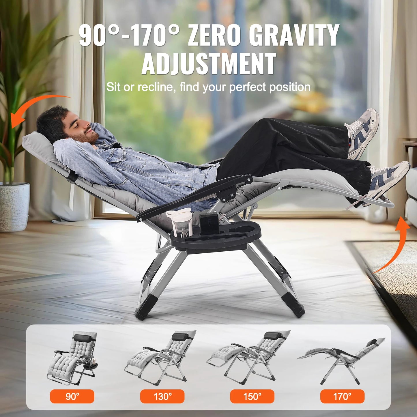 Zero Gravity Recliner -mLounge Chair, Adjustable with Cushion Footrest and Cupholder, for stylish patio decor and comfort you deserve.