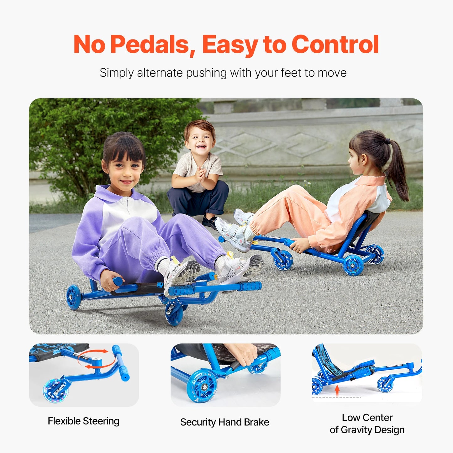 132/198lbs Ride on Scooter with Sling Seat, Powered by Zig-Zag Motion for Sports Games or Child's Play. Makes a great gift for any child at birthday or holiday.