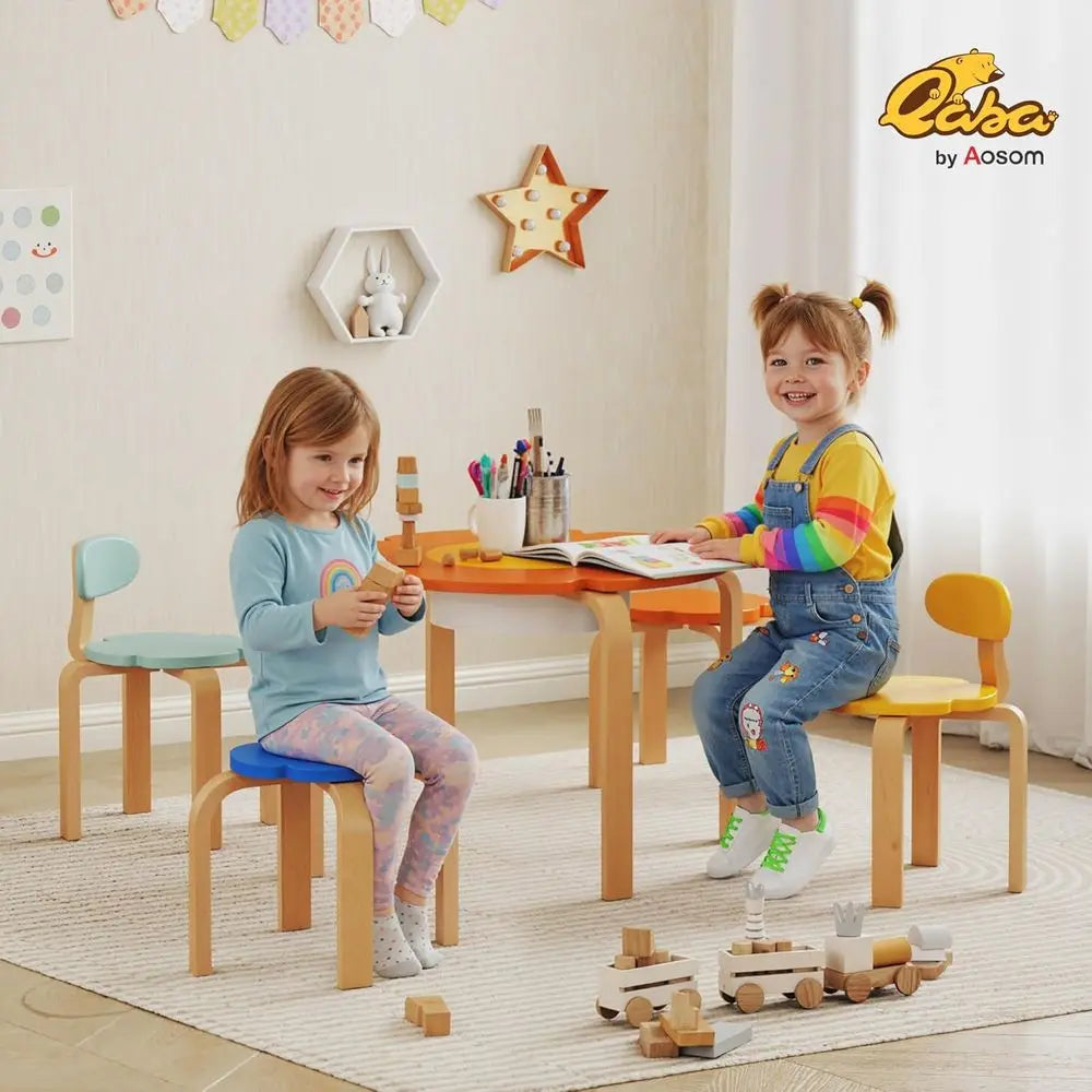 Multicolor Kids Table And 4 Chairs With Built-In Storage for Play and Creative Learning