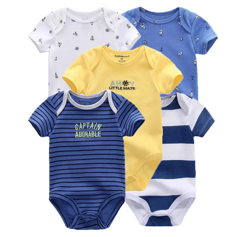 Summer 5 Piece Multicolor Infant "Onezies", 100% Cotton, keeping your baby cool in the summer.