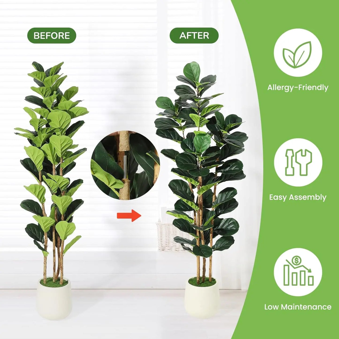 5/6/7 Ft  Artificial Fiddle Leaf Fig Tree with Decorative Pot Faux Trees, Beautiful Greenery for Enhancing the Home