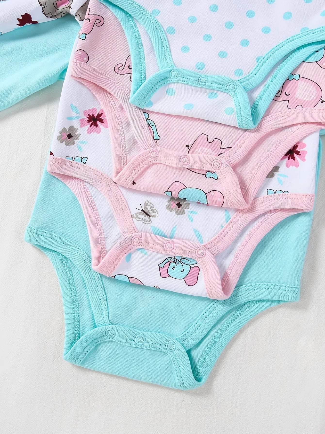 Colorful 4-pc Baby Girl Long Sleeve Bodysuits, Round Neck Rompers with Cute Prints, Soft Skin-Friendly Outfits for Newborn - 1 year olds