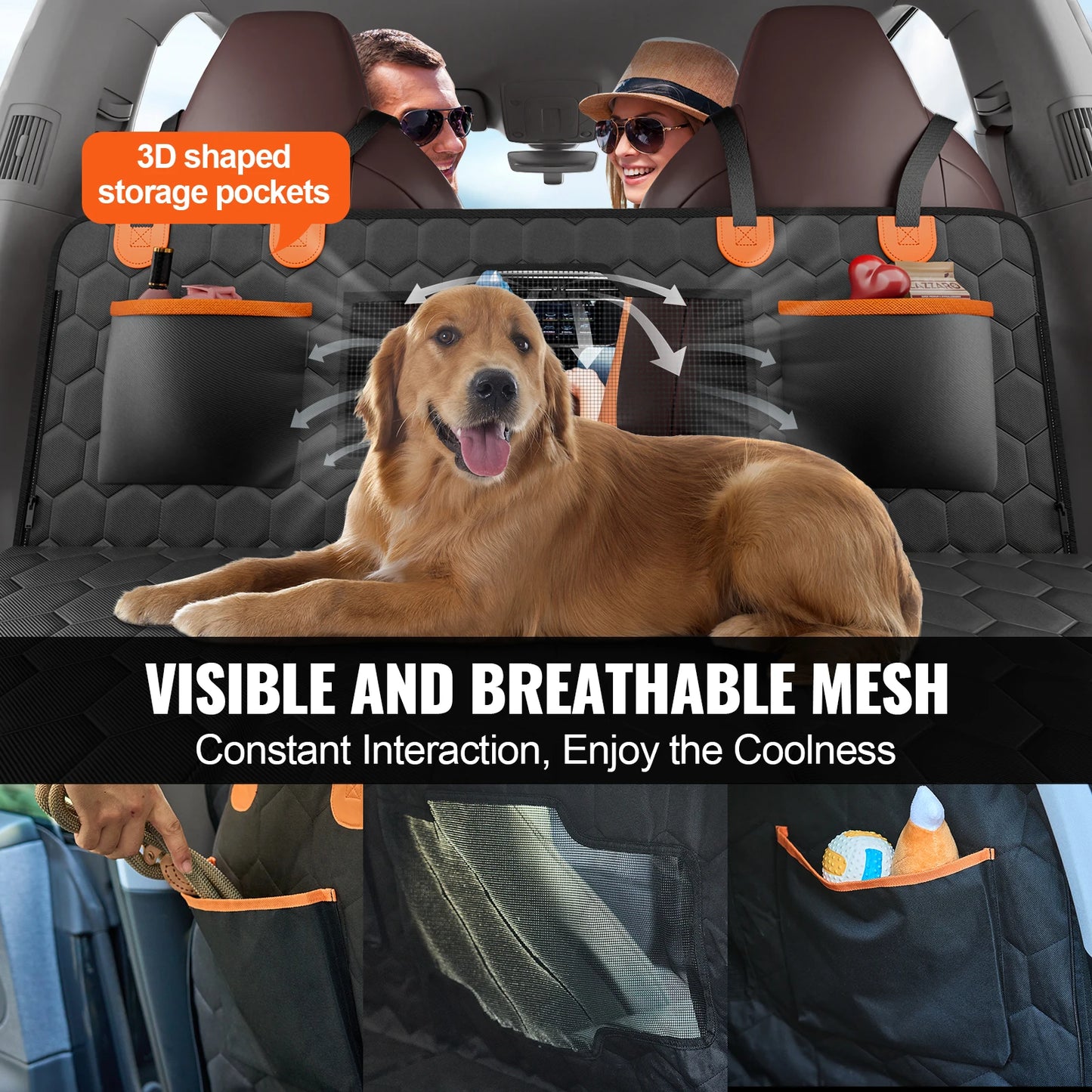 Dog Car Seat Cover for Back Seat Bed with Mesh Window and Storage Pocket, Supports 350lbs, Dog Hammock