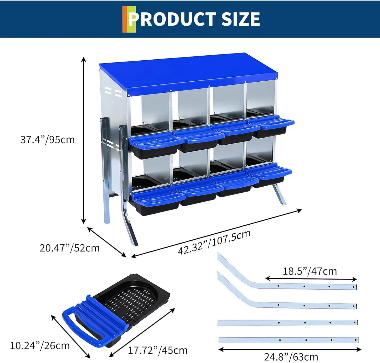 Chicken Nesting Box, Roll Away Design Hen Roosting Box for High-Volume Egg Collection Case with Metal Legs or Wall Mounting