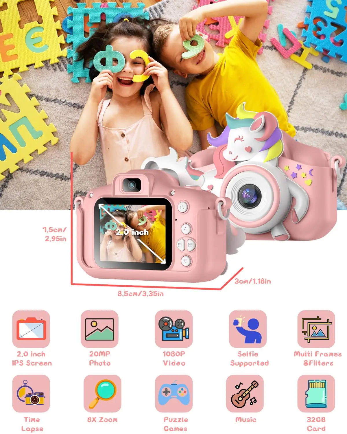 Kids Mini Camera, 20.0 MP 1080P HD Digital Camera, 2.0" Screen Camcorder Toy with 32GB Card for 6-12 Year Olds, Makes a great Holiday or Birthday Gift