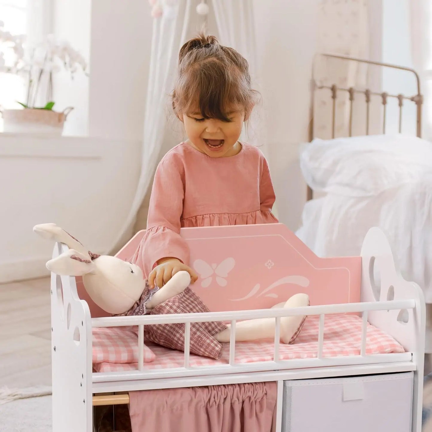 Rolife Robotime Baby Doll Crib Wooden Toy With Storage