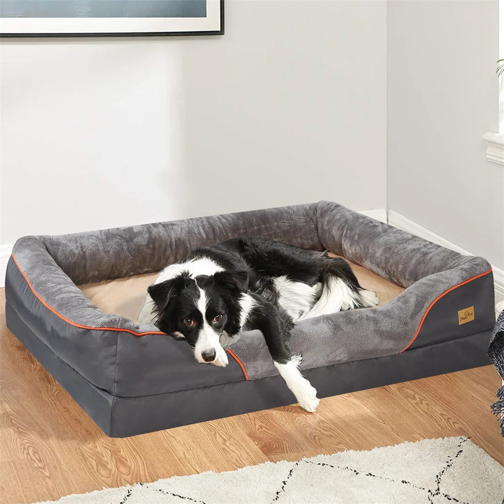 Large Orthopedic Dog Bed with Memory Foam, Waterproof Elevated Bolster with Removable, Washable Cover for your favorite Jumbo Canine