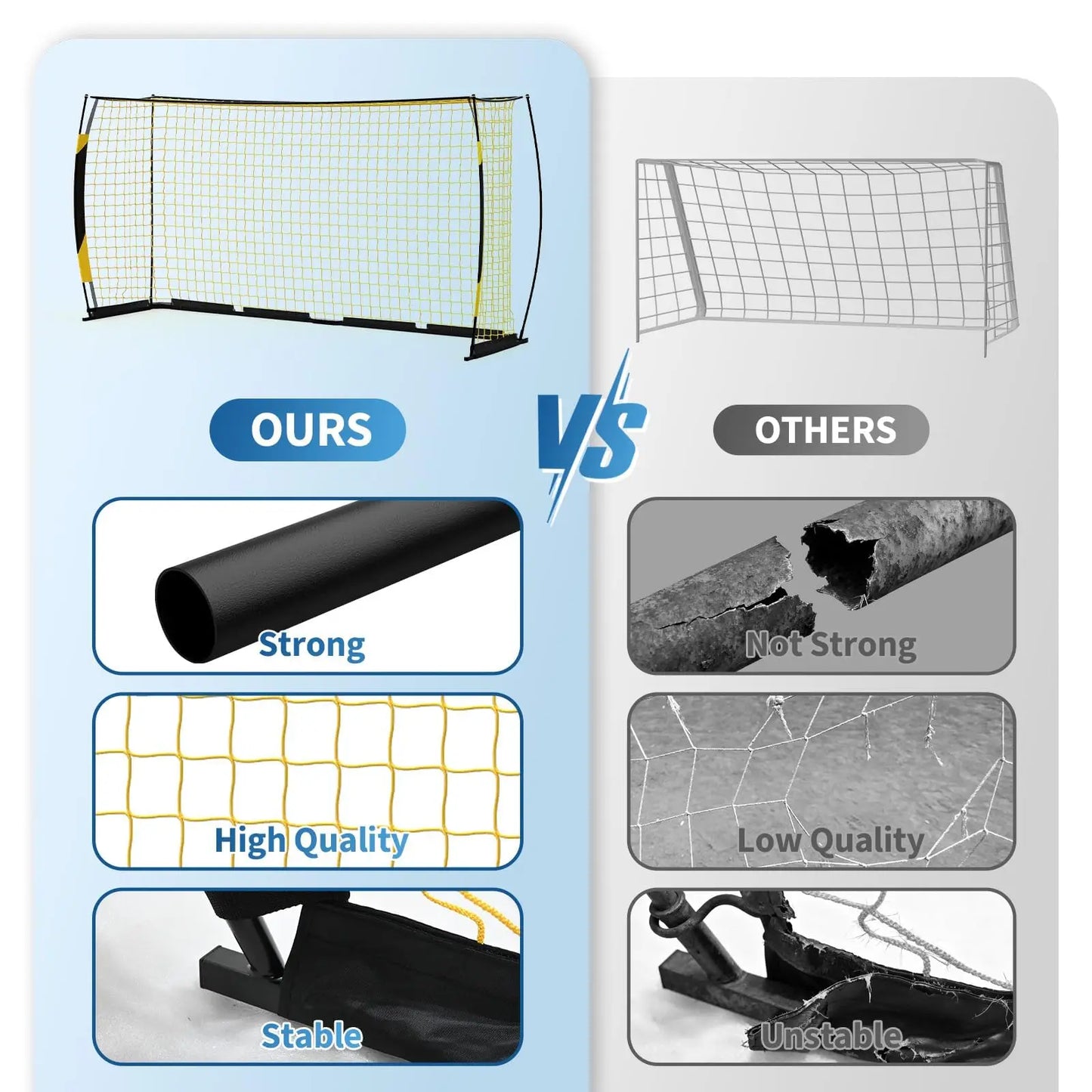 12x6ft Portable Soccer Goal, Heavy Duty Metal Frame, Foldable, Backyard Soccer Net, Training Equipment With Bag