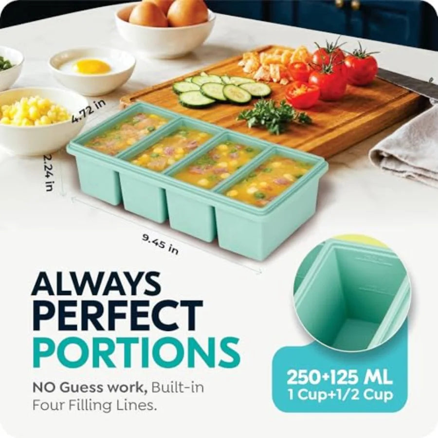 Silicone Freezer Trays with Lids, 1-Cup Style Ice Cube Trays for Freezing Baby Foods - Leakproof, Dishwasher, Oven Safe