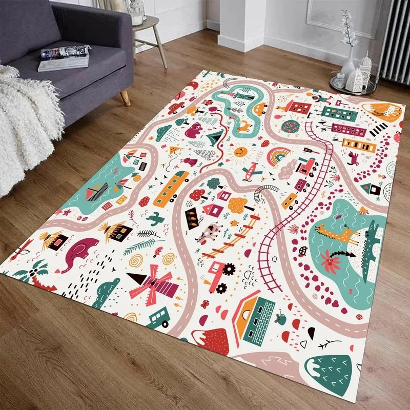 Kids Highway Play Mat, Non-Slip Rug for Playroom, Bedroom to encourage Imaginative Play.
