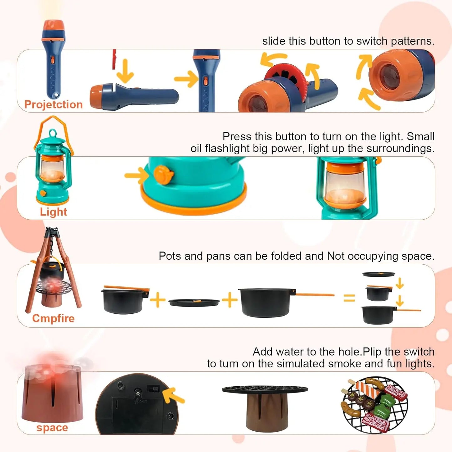Kids Camping Set With Tent And Space Projector Flashlight