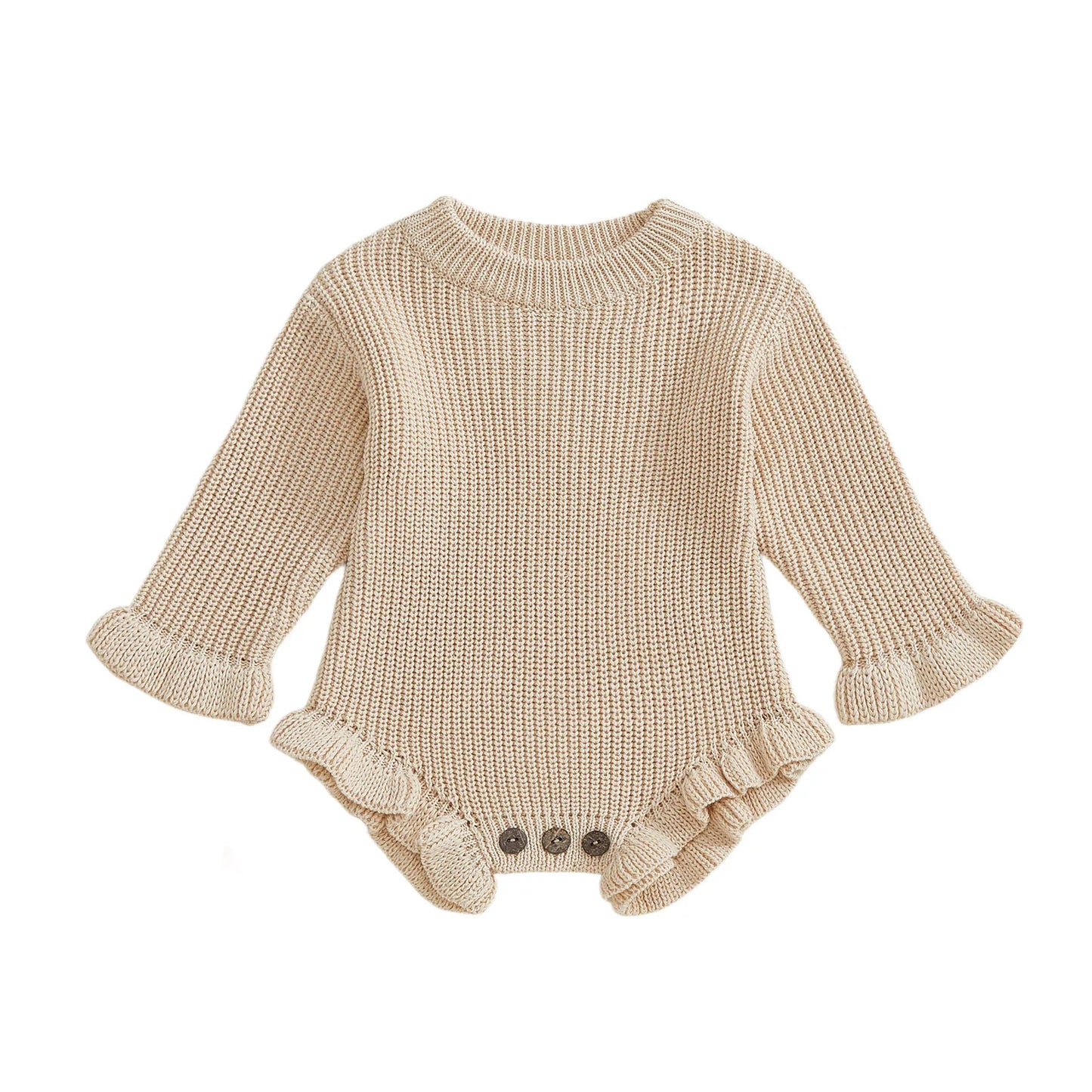 Infant Autumn Knitted Bodysuit With Ruffled Sleeves