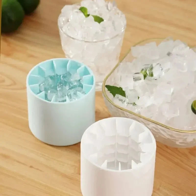Silicone Ice Cube Mold, Space Saver Round Ice Bucket for Easy Access to Cold Drinks at Home or Work. Works well for extra Ice during Parties.