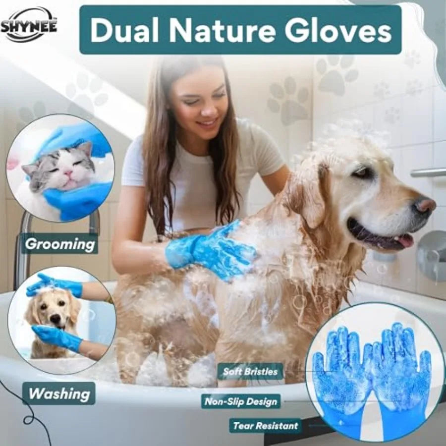 8PCs Dog Grooming Kit - Dog Shampoo Brush Washing Gloves Adjustable Dog Bath Brush Dog Paw Cleaner 2X Toothbrush Dog Scrubber F