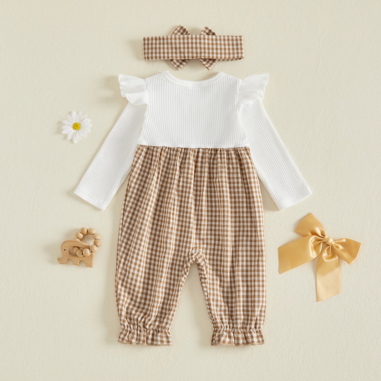 Cute Baby Girl's Jumpsuit with Headband. Girls Fall Outfit for Special Occasions.