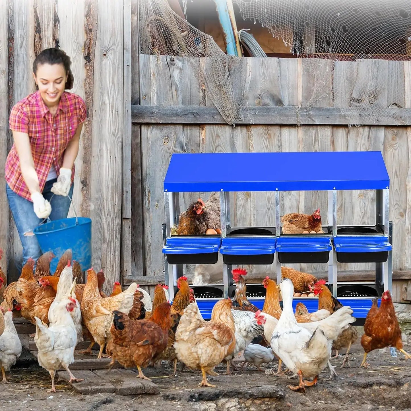 Chicken Nesting Box, Roll Away Design Hen Roosting Box for High-Volume Egg Collection Case with Metal Legs or Wall Mounting