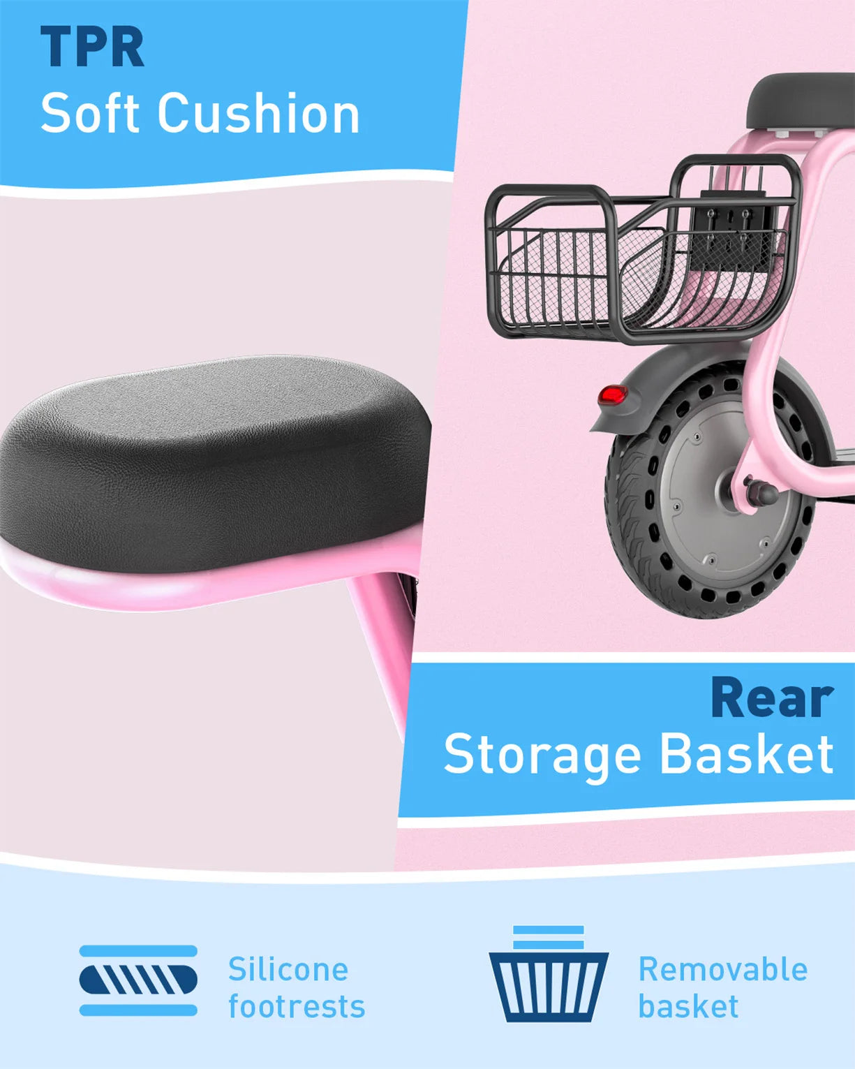 Kids Electric Scooter With Seat, 100W UL Battery with 3 adjustable speeds