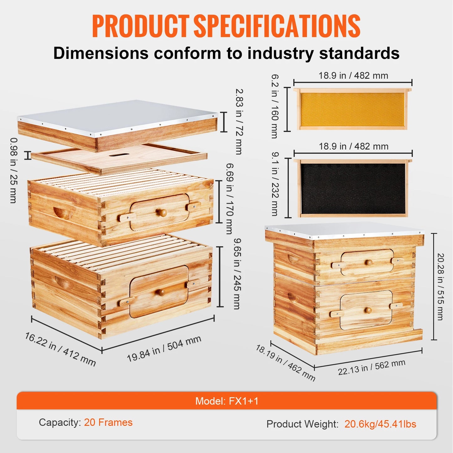 SucceBuy Bee Hive Deep Box Starter Kit Beeswax Coated Natural Cedar Wood