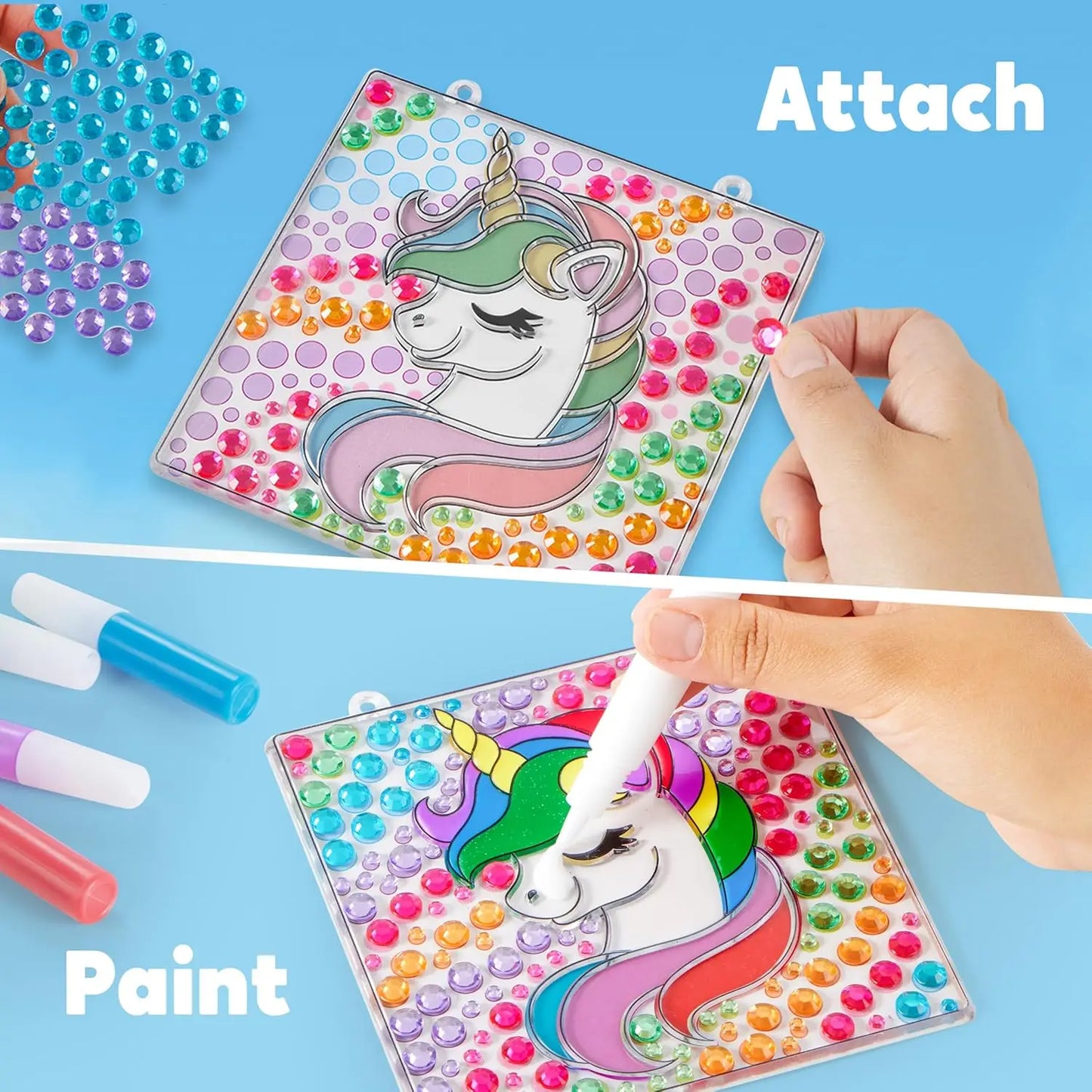 4PCS Window Art 2-in-1 Gems and Gels Suncatchers for Kids Craft time and artistic play.