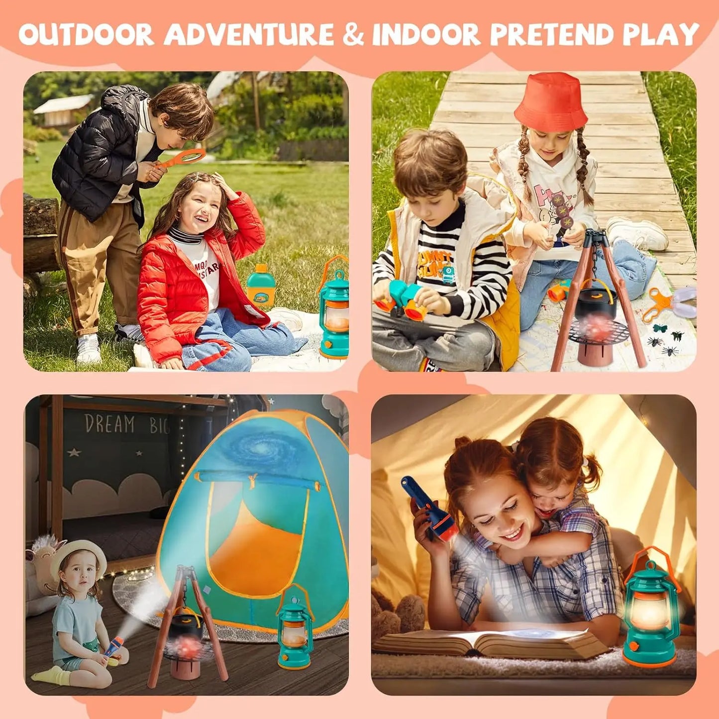 Kids Camping Set With Tent And Space Projector Flashlight