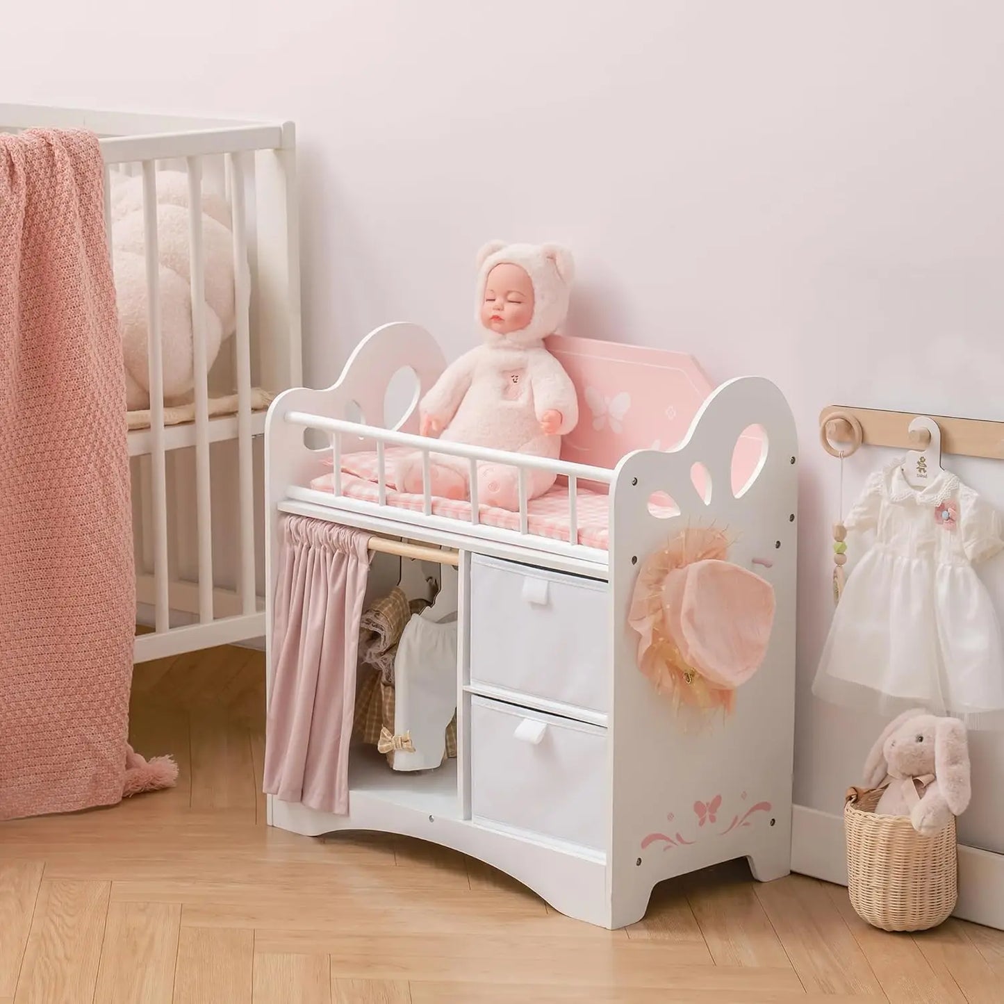 Rolife Robotime Baby Doll Crib Wooden Toy With Storage