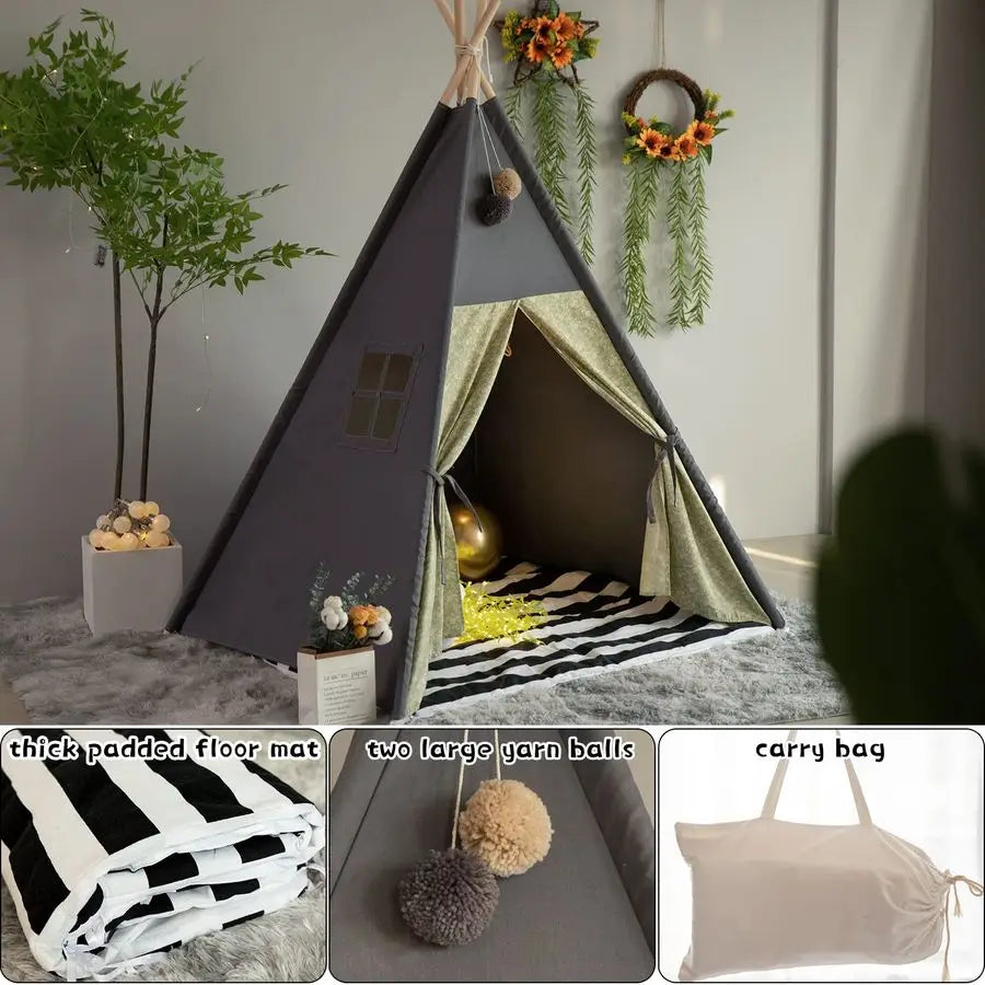 Tee Pee Style Play Tent for Quiet Play.  Foldable With Carry Case