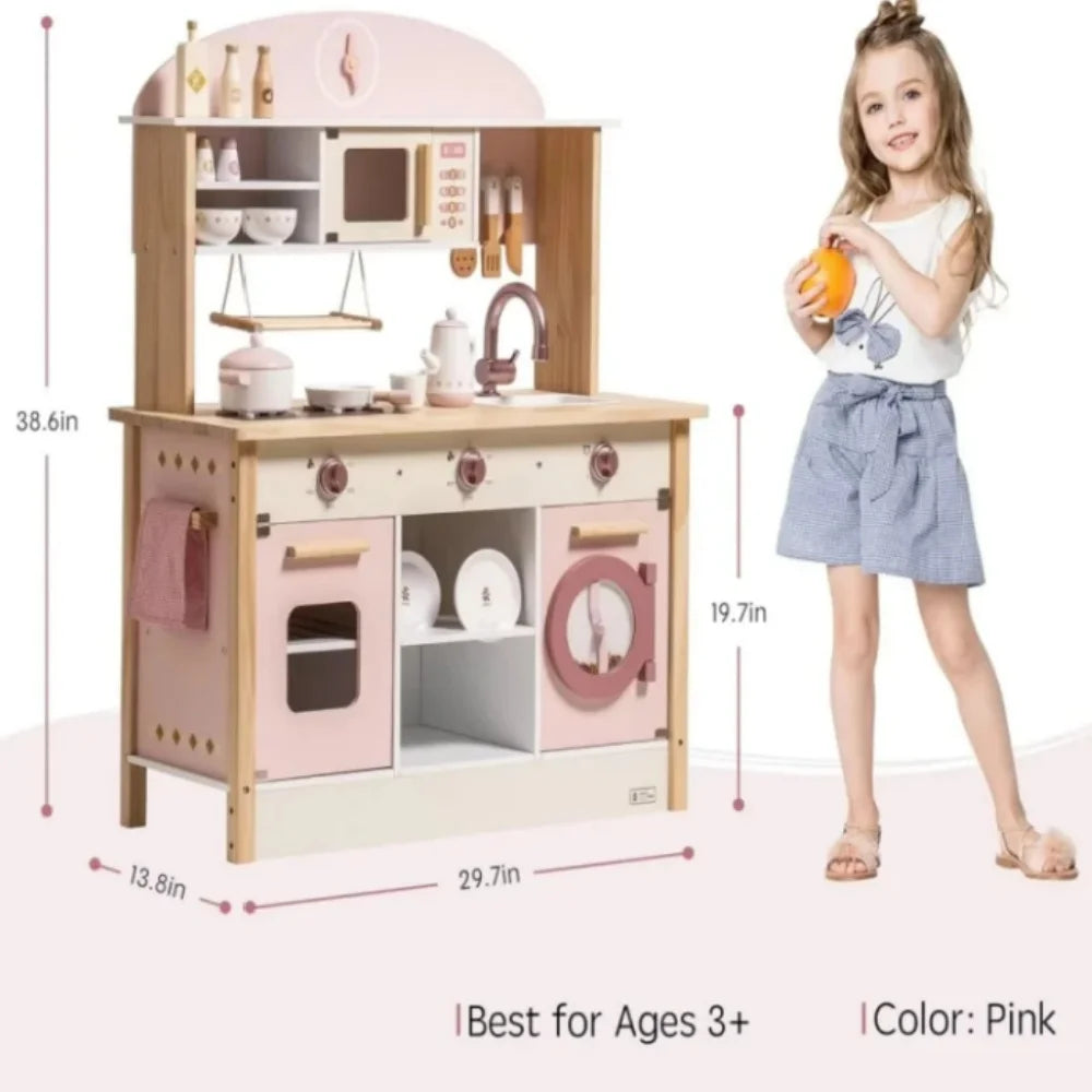 Kid's Kitchen Wooden Playset with Realistic Sound, Promotes Imaginative Play for Boys and Girls, ages toddler to age 7. Great gift for Birthdays and Holidays.