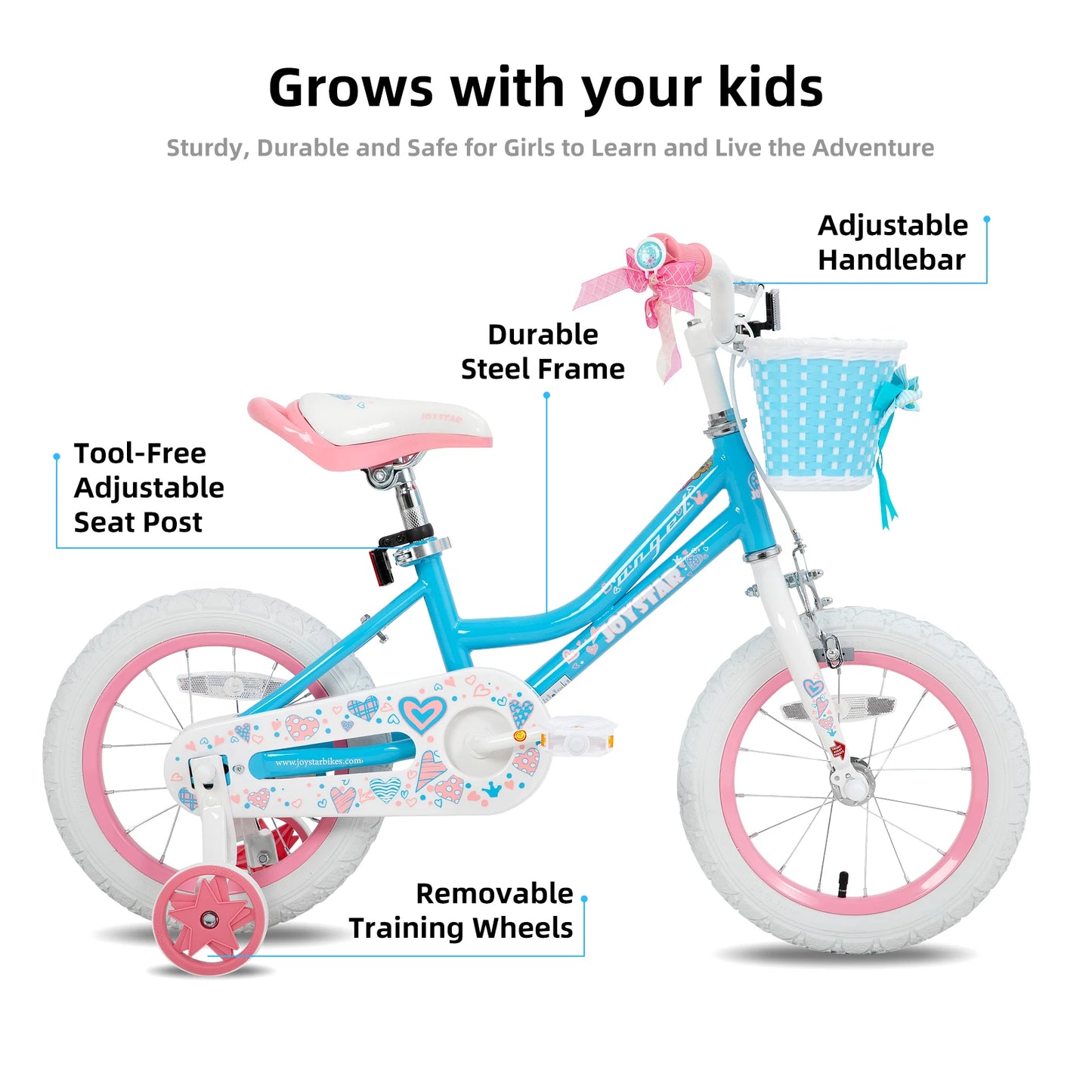 Girl's Bike With Basket And Training Wheels For Outdoor Fun, ages 4-7