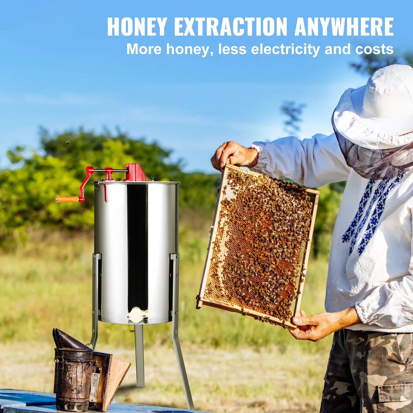 SucceBuy Manual Honey Extractor Stainless Steel Beekeeping Equipment