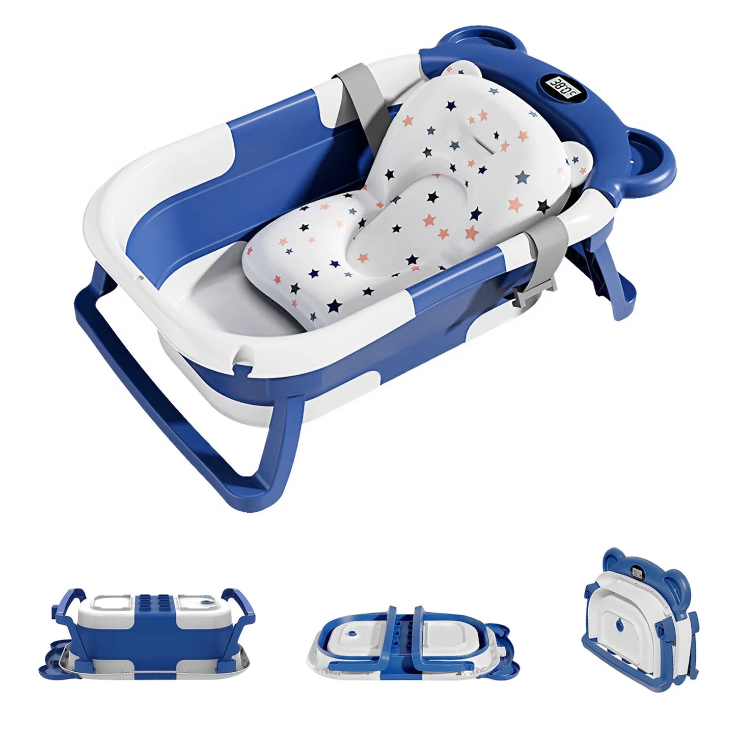 Portable Collapsible Baby Bathtub With Thermometer And Drain Hole