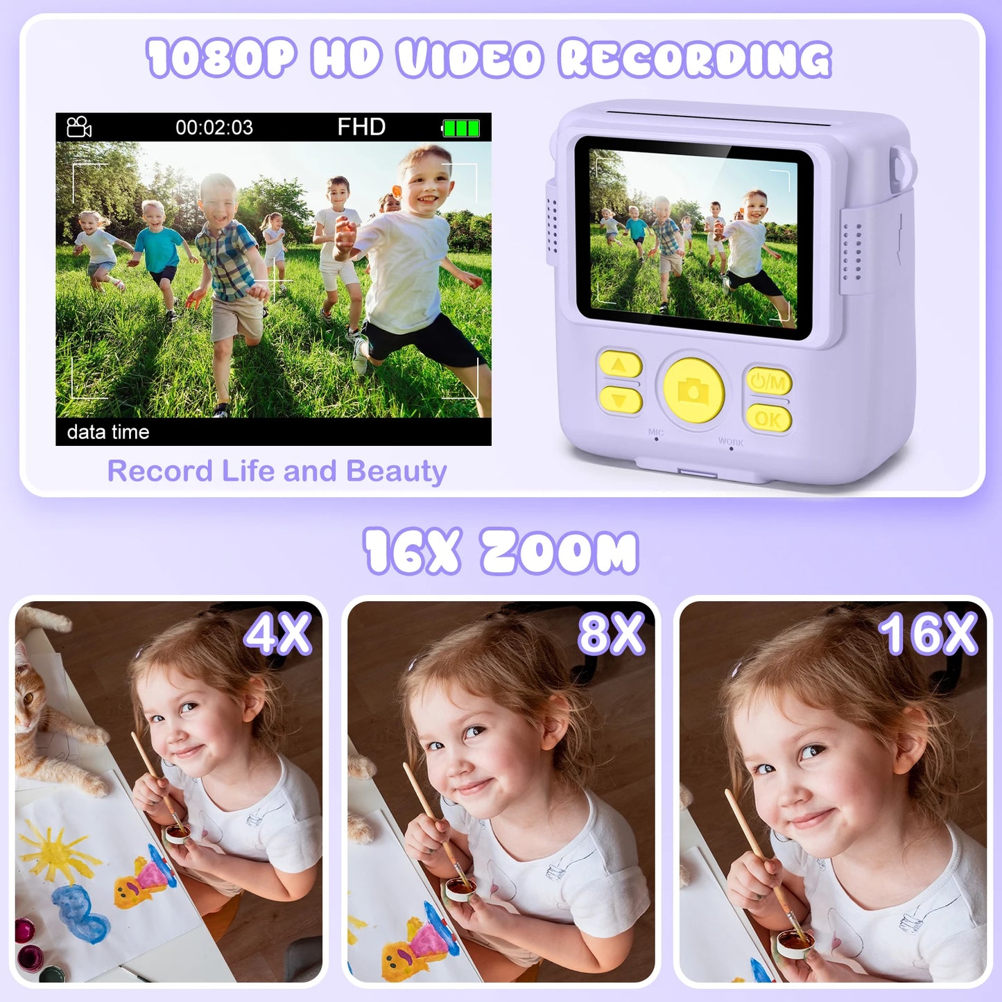 Kids Digital Camera 1080P HD Instant Print Camera with 32GB Card Gift For Boys - Girls 5-12