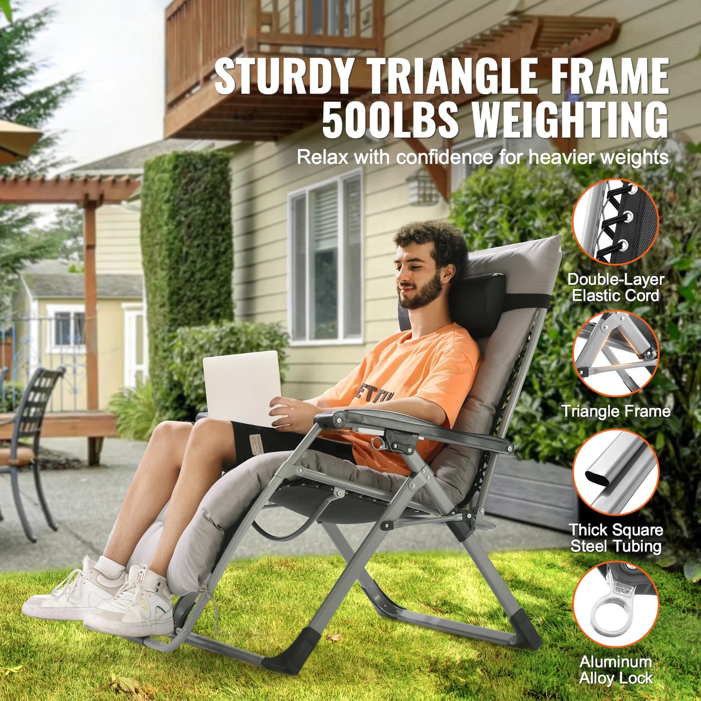 Zero Gravity Recliner -mLounge Chair, Adjustable with Cushion Footrest and Cupholder, for stylish patio decor and comfort you deserve.