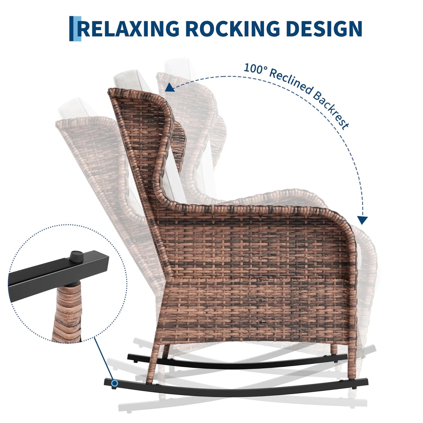 Outdoor Wicker Rocking Chair, All-Weather Patio Rocker with Thick Cushions, High Back Rattan Chair For Adding Style to Front Porch, Garden or Backyard