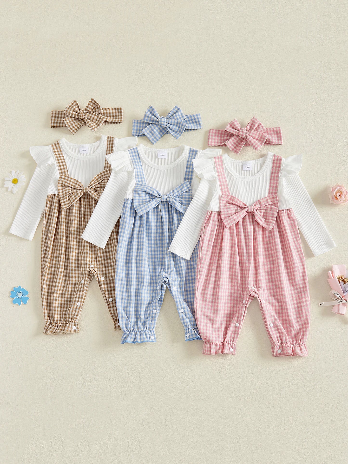 Cute Baby Girl's Jumpsuit with Headband. Girls Fall Outfit for Special Occasions.