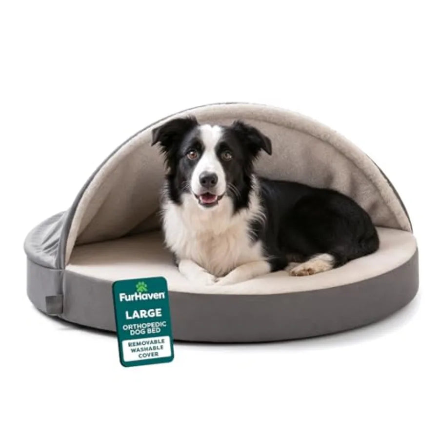 Round Orthopedic Dog Bed for Dogs, Egg Crate with a Solid Orthopedic Foam Base, Attached Hood that's Removable/Washable